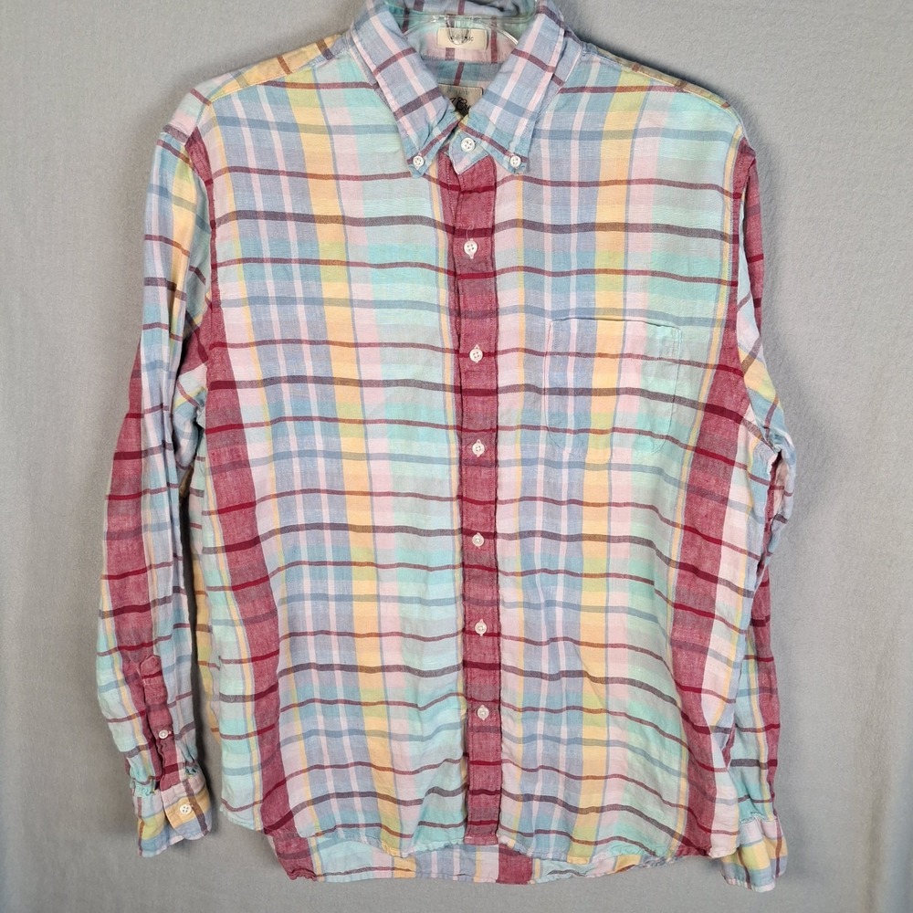 J.Crew‎ Baird McNutt Irish Linen Shirt Mens Large Classic Fit Plaid Multi-Color